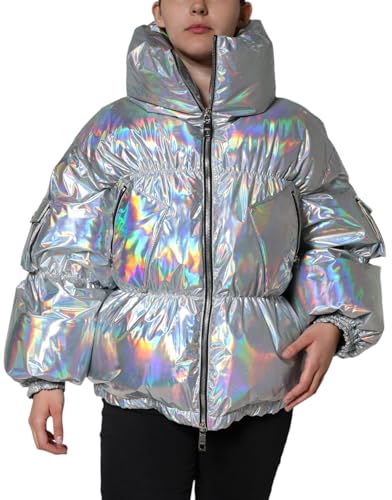 Dolce & Gabbana Silver Iridescent Puffer Full Zip Coat Damenjacke (Pre-Owned), silber, 70 im Sale