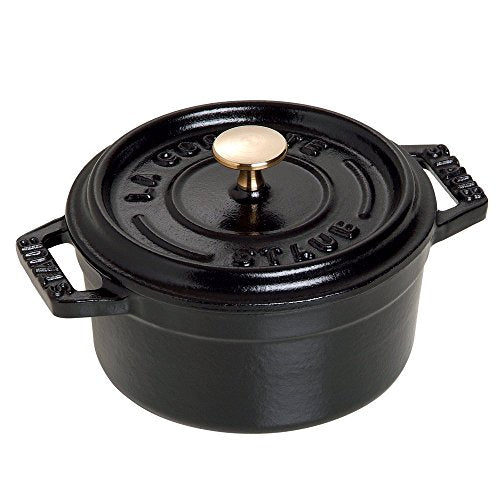 STAUB Mini Cocotte, rund mit Deckel 10 cm, 0,25 L, induktionsgeeignet, mit mattschwarzer Emaillierung im Inneren des Topfes, Schwarz