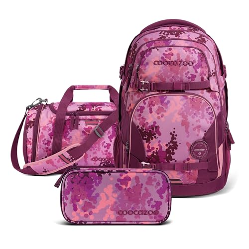 coocazoo Schulrucksack-Set „Cherry Blossom“ 3-teilig, rosa, ergonomischer 30L Tornister, höhenverstellbar, für Kinder ab der 5. Klasse, inkl. Federmäppchen und Sporttasche im Sale