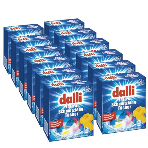 dalli Farb- & Schmutzfangtücher I 12 x 15 Waschladungen (180 Waschladungen) I Farbschutz & Schmutzfänger für jede Wäsche | 12er Pack im Sale