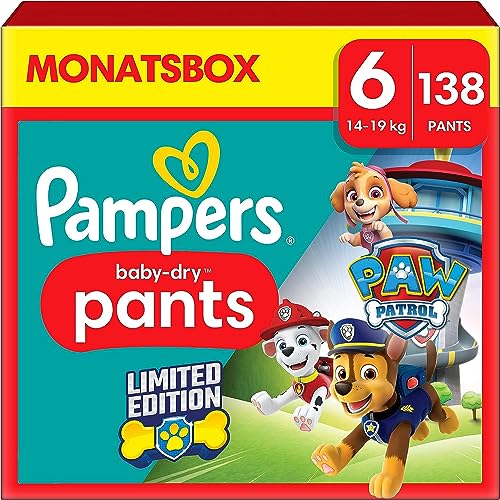 Pampers Windeln Paw Patrol Pants Größe 6 (14-19kg) Baby-Dry, Extra Large mit Stop- und Schutz Täschchen, MONATSBOX, 138 Höschenwindeln