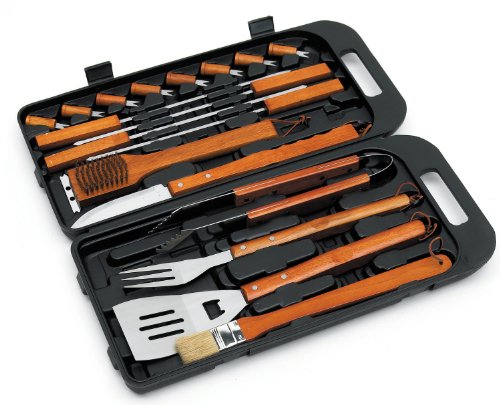 Landmann 13395 Grillkoffer, 18-teilig, mit Werkzeug aus Edelstahl mit Bambusgriffen