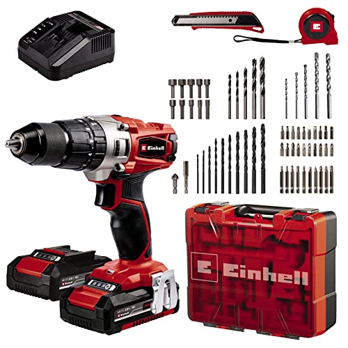 Einhell Akku-Schlagbohrschrauber TE-CD 18/2 Li-i +64 (2x2,0Ah) Power X-Change (Li-Ion, 18 V, Nm, 2-Gang-Getriebe, inkl. 2x 2,0 Ah Akkus, Ladegerät, Koffer, 64-tlg. Zubehör-Set) im Sale