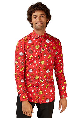 OppoSuits Weihnachten Tailliertes Hemd mit Knöpfen und langen Ärmeln für Männer im Sale