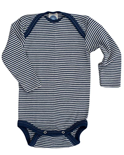 Cosilana, Baby Body Langarm, 70% Wolle, 30% Seide (Marine/Natur, 62-68) im Sale