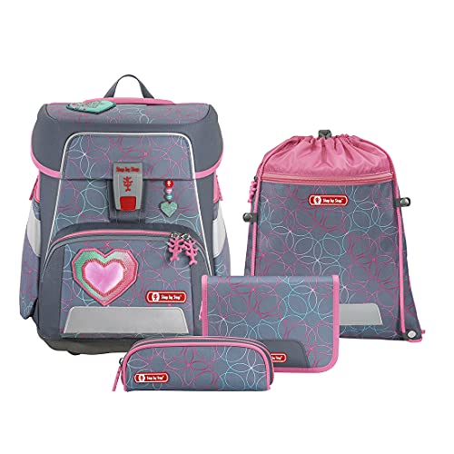 Step by Step Schulranzen-Set Space Glitter Heart Hazle, 5-teilig, rosa-grau, Herz-Design, ergonomischer Tornister mit Reflektoren, höhenverstellbar mit Hüftgurt, für die 1. bis 4. Klasse, 20L im Sale