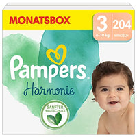 Thumbnail for Pampers Baby Windeln Größe 3 (6-10 kg) Harmonie, MONATSBOX, Sanfter Hautschutz Und Pflanzenbasierte Inhaltsstoffe, 204 Stück