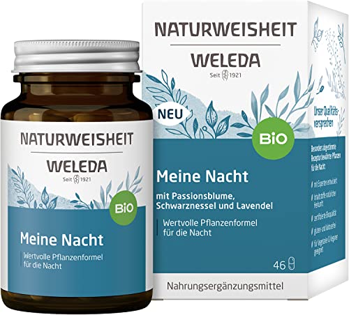 WELEDA Naturweisheit Meine Nacht-Bio Nahrungsergänzungsmittel Einschlafhilfe mit Ashwagandha, Baldrian, Passionsblume & Lavendel für einen gesunden Schlaf (46 Kapseln, laktosefrei, glutenfrei, vegan) im Sale