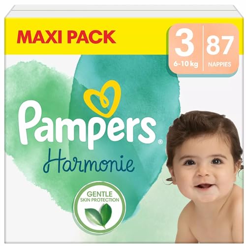 Pampers Windeln Größe 3 (6-10 kg), Windeln Harmonie, 87 Stück, Schonung der empfindlichen Haut und Inhaltsstoffe pflanzlichen Herkunft