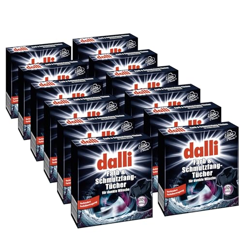 dalli Farb- & Schmutzfangtücher für dunkle Wäsche I 12 x 10 Waschladungen pro Packung I Schützt vor Farbverlust & Verfärbungen | 12er Pack im Sale