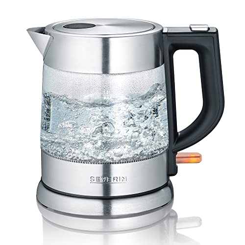 SEVERIN Glas Wasserkocher, 1.0L, leistungsstarker und kompakter Wasserkocher in hochwertigem Design, elektrischer Wasserkocher mit Kalkfilter, Edelstahl/schwarz, WK 3468 im Sale