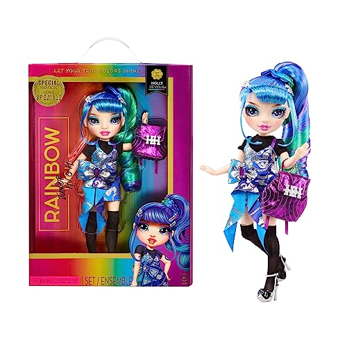 Rainbow High Junior High Special Edition - Holly DE-VIOUS - 23 cm große Blau-grüne Modepuppe mit Zubehör und aufklappbarem, weichem Rucksack - Geschenk & Sammlerstück für Kinder von 4-12 Jahren