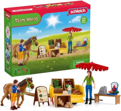 schleich 42528 FARM WORLD Mobiler Farm Stand, 27 Teile Spielset inkl. vollbeweglicher, menschlicher Figuren, schleich Pferde Figur & Zubehör, Spielzeug für Kinder ab 3 Jahren im Sale