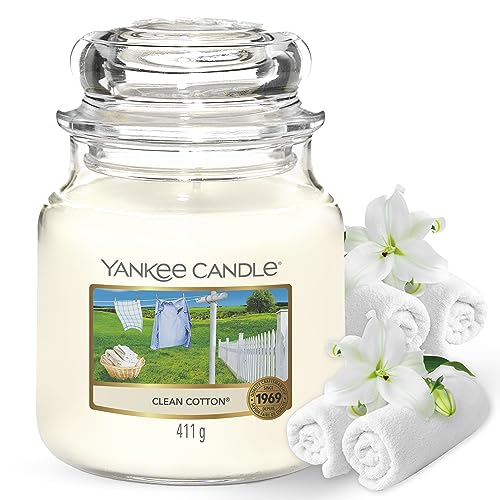 Yankee Candle Duftkerze im Glas (Mittelgroße im Glas) | Clean Cotton | Brenndauer bis zu 75 Stunden