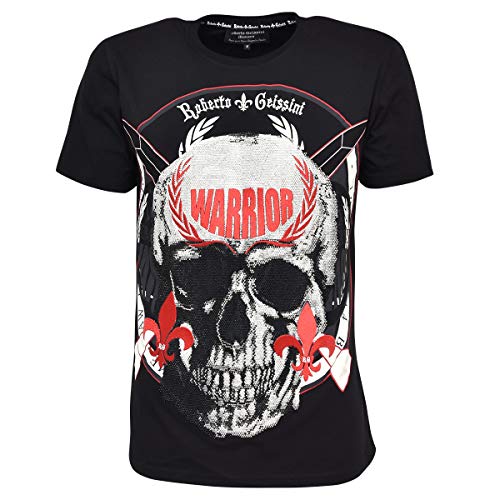 Roberto Geissini Herren Totenkopf T-Shirt Warrior Black im Sale