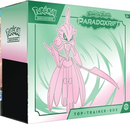 Pokémon-Sammelkartenspiel: Top-Trainer-Box Karmesin & Purpur – Paradoxrift: Eisenkrieger (9 Boosterpacks, 1 holografische Vollbild-Promokarte & Premium-Zubehör) im Sale