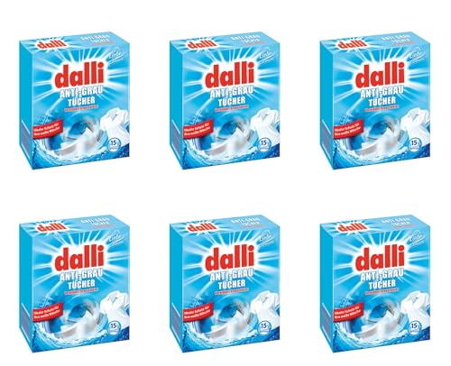 dalli Anti-Grau Tücher I 6 x 15 Waschladungen pro Packung I Verhindert Grauschleier & Farbverlust bei heller Wäsche | 6er Pack im Sale