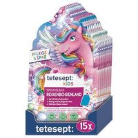 Thumbnail for tetesept KIDS Sprudelbad Regenbogenland - 15 x 40 g - Sprudelndes Schaumbad mit fruchtigem Duft – Kinder Badespaß mit buntem Badeschaum und rosarotem Wasser – 15 x 40 g