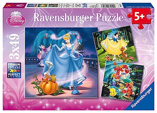 Ravensburger Kinderpuzzle - 09339 Schneewittchen, Aschenputtel, Arielle - Puzzle für Kinder ab 5 Jahren, Disney-Puzzle mit 3x49 Teilen im Sale