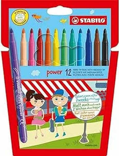 Filzstift - STABILO power - 12er Pack - mit 12 verschiedenen Farben