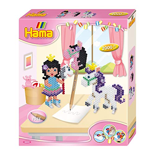 Hama Perlen 3252 Kleines Geschenk-Set Ponyspaß mit ca. 2.000 bunten Midi Bügelperlen mit Durchmesser 5 mm, Stiftplatte, inkl. Bügelpapier, Zubehör, kreativer Bastelspaß für Groß und Klein im Sale