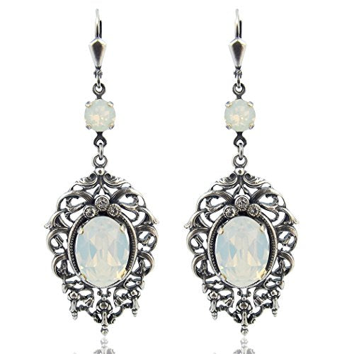 Jugendstil Ohrringe mit Markenkristallen Silber White Opal NOBEL SCHMUCK im Sale