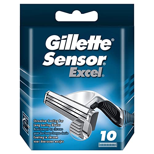 Gillette Sensor Excel Rasierklingen für Rasierer, 10 Ersatzklingen für Nassrasierer Herren mit Doppelklinge