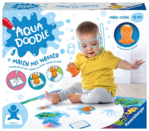 Ravensburger 4568 Aquadoodle Magic Ocean - Fleckenfreies Stempeln und Entdecken mit Wasser - Stempelset mit magischer Stoffmatte für Babys ab 1 Jahr, Spielzeug ab 1 Jahr im Sale