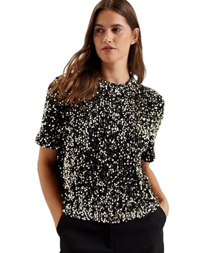 Ted Baker Damen WMB-ZARHAAA-Velvet Sequin Short Sleeve Tee Bluse, Black, 32 im Sale