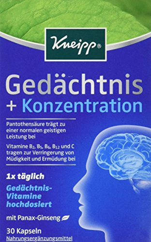 Kneipp Gedächtnis + Konzentration - Gedächtnisvitamine hochdosiert - mit Panax-Ginseng - 30 Kapseln (1 x 14.9 g) im Sale