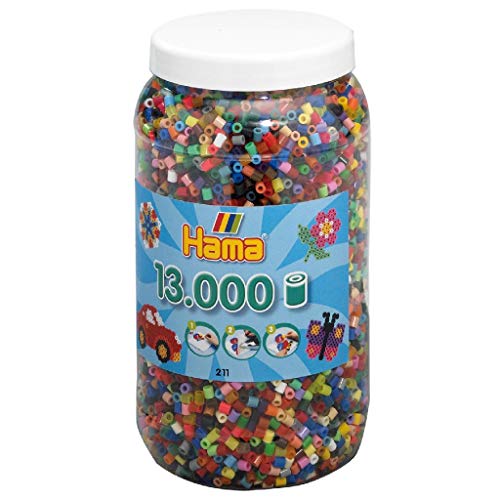 Hama Perlen 211-68 Bügelperlen XXL Dose mit ca. 13.000 bunten Midi Bastelperlen mit Durchmesser 5 mm in 62 Farben, kreativer Bastelspaß für Groß und Klein