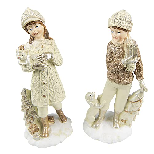 Clayre & Eef Mädchen und Junge Winterfigur im Set Weihnachten Landhaus