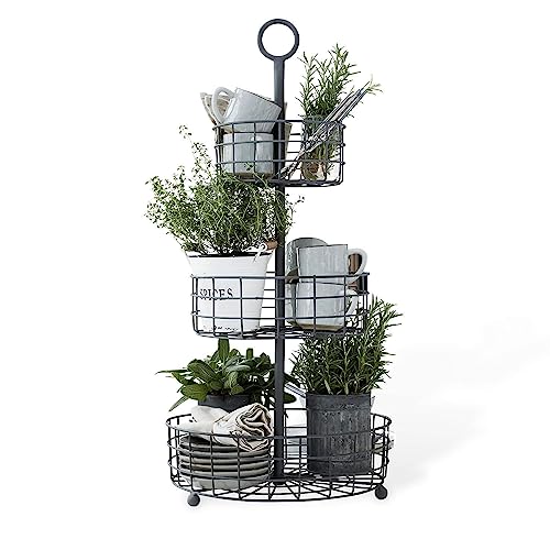 LOBERON® Etagere Conches, mit 3 unterschiedlich großen Körben, Tischdeko, Organizer, Dekoration, Wohn-Accessoire, Eisen, antikgrau