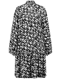 Thumbnail for Gerry Weber Damen Fließendes Blusenkleid mit angesetztem Rockteil elastischer Ärmelsaum, Langarm Gemustert, kariert knieumspielend Black/Ecru Houndstooth small 38 im Sale