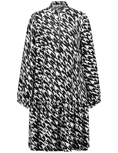 Gerry Weber Damen Fließendes Blusenkleid mit angesetztem Rockteil elastischer Ärmelsaum, Langarm Gemustert, kariert knieumspielend Black/Ecru Houndstooth small 38 im Sale