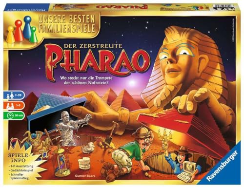 Ravensburger 26656 - Der zerstreute Pharao - Gesellschaftsspiel für die ganze Familie, für Erwachsene und Kinder ab 7 Jahren, 1-5 Spieler - Schätze suchen, tolles Weihnachtsgeschenk im Sale