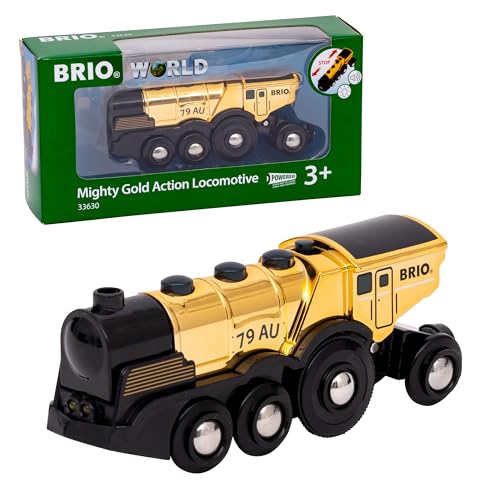 BRIO World 33630 - Goldene Batterielok mit Licht und Sound - Mit Auskoppel-Funktion zur Nutzung als Schiebelok - Empfohlen ab 3 Jahren