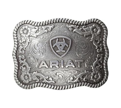 ARIAT Men's Scalloped Rectangular Filigree Belt Buckle, Silver, O im Sale