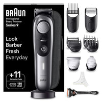 Thumbnail for Braun Barttrimmer, Bartschneider/Trimmer/Haarschneider Herren, Haarschneidemaschine Profi, Einstellungen, Ladestation, Reiseetui, Bartschablone, 180 Min. kabellose Laufzeit, BT9440 im Sale