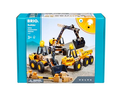 BRIO Builder 34597 Volvo Baufahrzeuge-Box - Frontlader, Bagger und Muldenkipper - Inklusive Lichtmodulen und Werkzeug, empfohlen für Kinder ab 3 Jahren im Sale