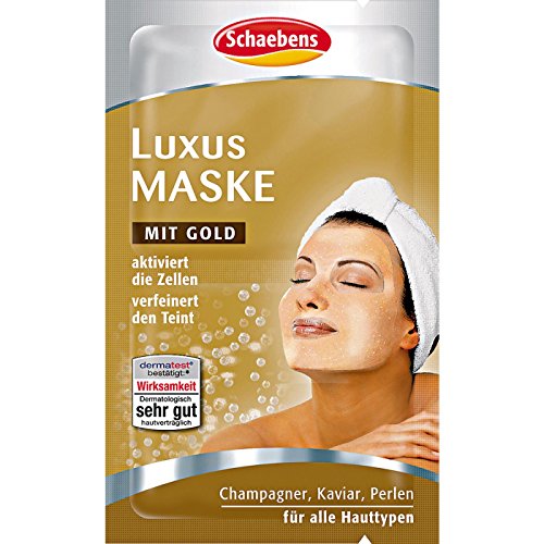 1 x Schaebens Luxus Maske 10 ml 2x 5 ml für alle Hauttypen, mit Gold, Champagner, Kaviar & Perlen, aktiviert die Zellen, verfeinert den Teint für 2 Anwendungen