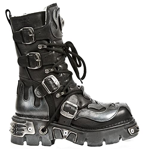 107-S2 Stiefel Schwarz Silber Gothisches Design Lederboots im Sale