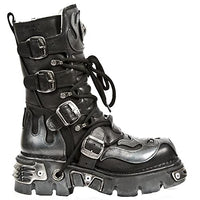 Thumbnail for 107-S2 Stiefel Schwarz Silber Gothisches Design Lederboots im Sale