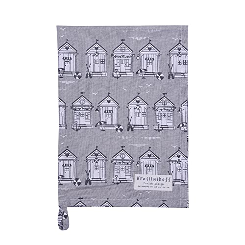 Krasilnikoff GeschirrtuchKW11010 -Beach Houses/Strandhäuser, Grey/grau