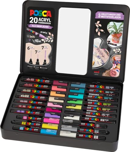 Faber-Castell uni-ball 186829 - POSCA Marker Set, 20er Etui, inkl. Anleitungen für 3 DIY Projekte im Sale