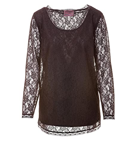 Sempre Piu Damen Langarmshirt Shirt mit Spitze Schwarz Übergröße 46 48 50 52 54, im Sale