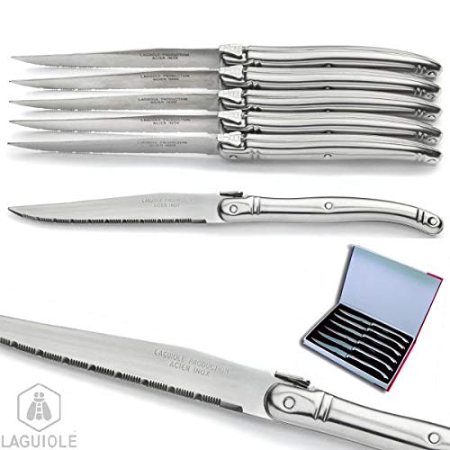 LAGUIOLE 6 Steakmesser Edelstahl. magnetischen Schatulle. Mikrozähne für eine gute Kante Länge: 23 cm. Das perfekte Messer für jeden Tag