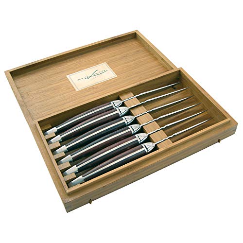 LAGUIOLE - Set mit 6 Fleischmessern - Edelstahl, Palisandergriff - Perfekte Kante - Zum Geben oder Danken dank der schönen Geschenkbox - Messer für Fleisch, Geflügel, etc.