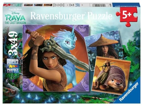 Ravensburger Kinderpuzzle - 05098 Raya, die tapfere Kriegerin - Puzzle für Kinder ab 5 Jahren, mit 3x49 Teilen