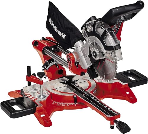 Einhell Zug-Kapp-Gehrungssäge TC-SM 2131/2 Dual (1800 W, max. 62 mm x 310 mm Schnitttiefe/-breite, Ø 210 mm Sägeblatt, beidseitig neigbarer Sägekopf, Zugfunktion, Laser) im Sale